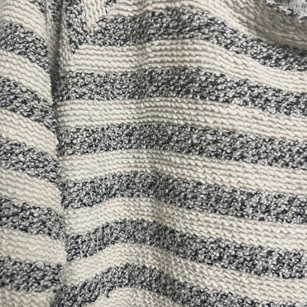 Lucky Brand Striped Knit Top Cream Gray Textured Short Sleeve Sweater Size Large - Picture 4 of 9